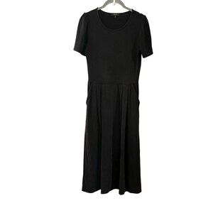 Quince Black Tencel Jersey Short Sleeve Midi Dress Solid Black Minimalist Size S